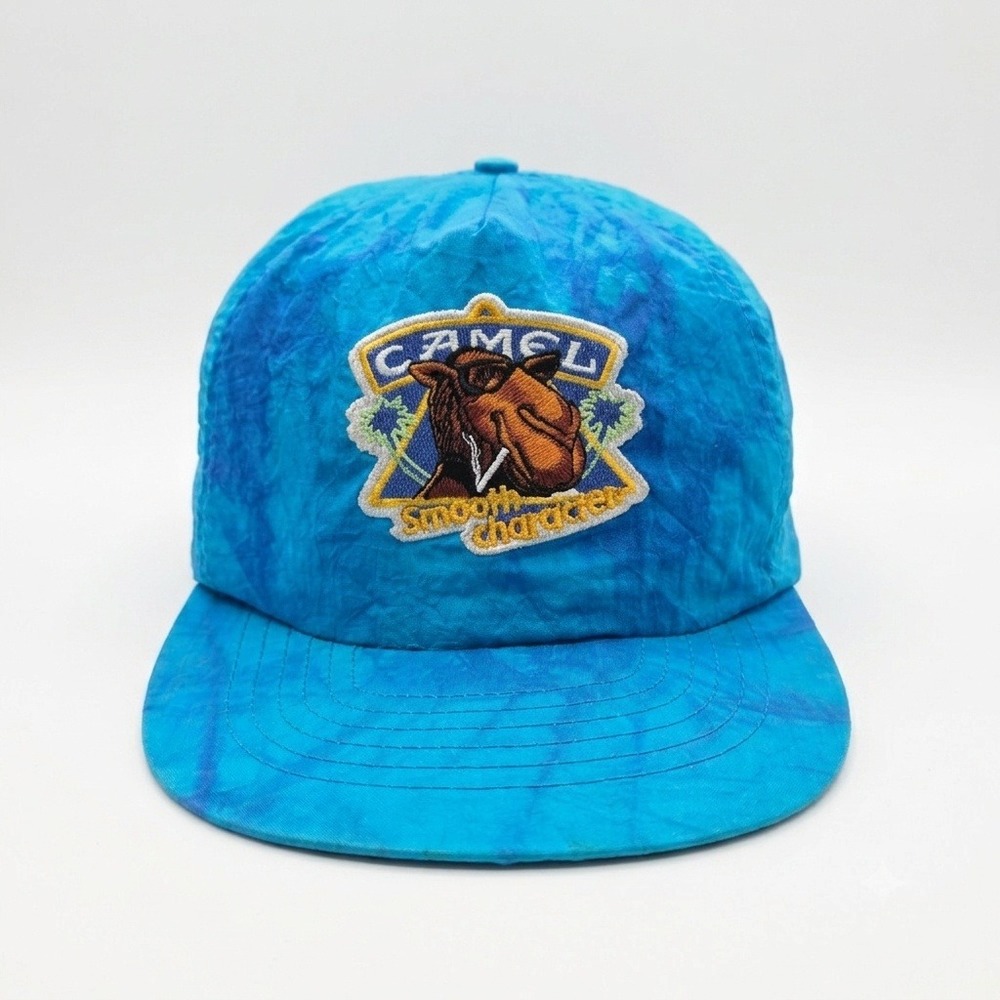 Vintage Joe Camel Smooth Character Snapback Hat Blue Tie Dye 90s Promo Cap Nylon